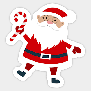 Santa Claus cartoon character with candy cane Sticker